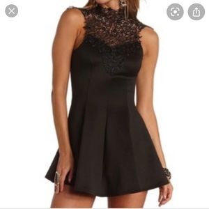 BLACK LACE HIGH NECK SKATER DRESS